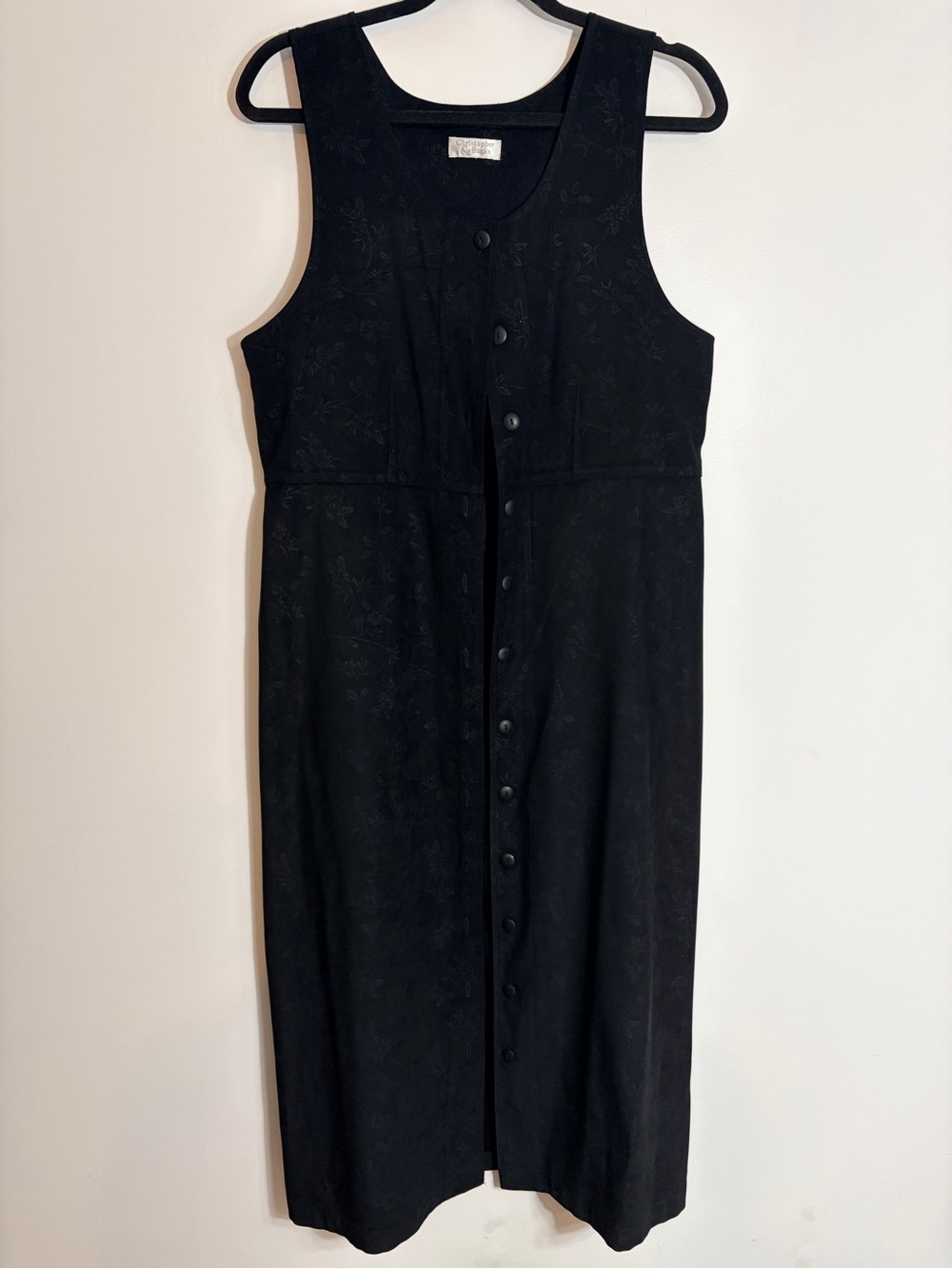 Christopher & Banks Black Sleeveless Button-Front Maxi Dress Floral Texture 8/10